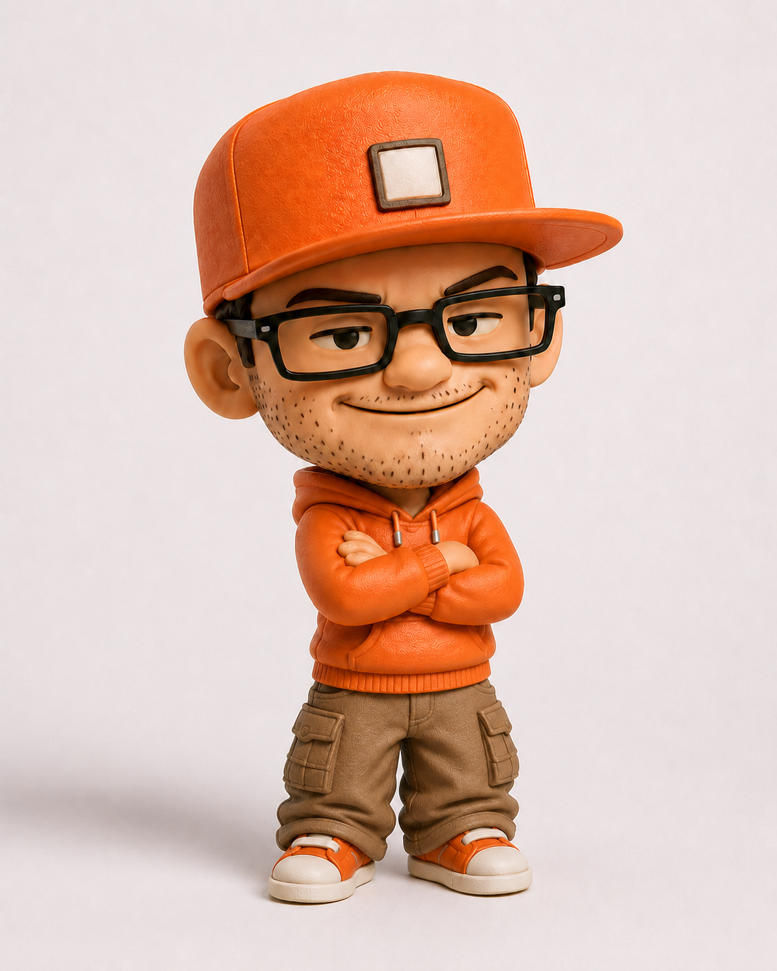 Hand-drawn Ryan character wearing an orange hat and hoodie